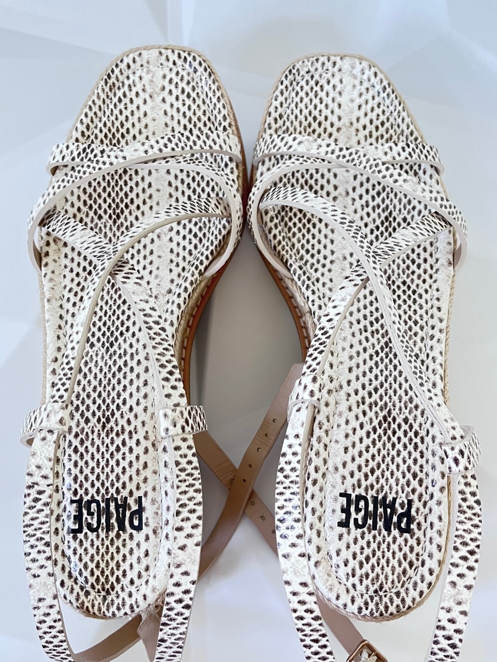 PAIGE Julian Wedge Natural Multi Leather Snake Printed 
Gladiator-Inspired Sz:7 - Picture 8 of 16
